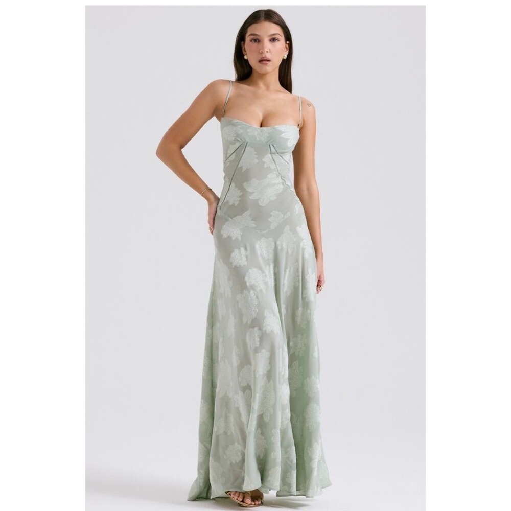 House of CB Seren Pistachio Floral Lace Back Maxi Dress